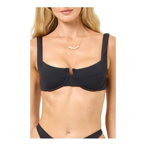 L*Space Coast to Coast Underwire Bikini Top Medium Black Adjustable Straps Lined - Picture 1 of 9